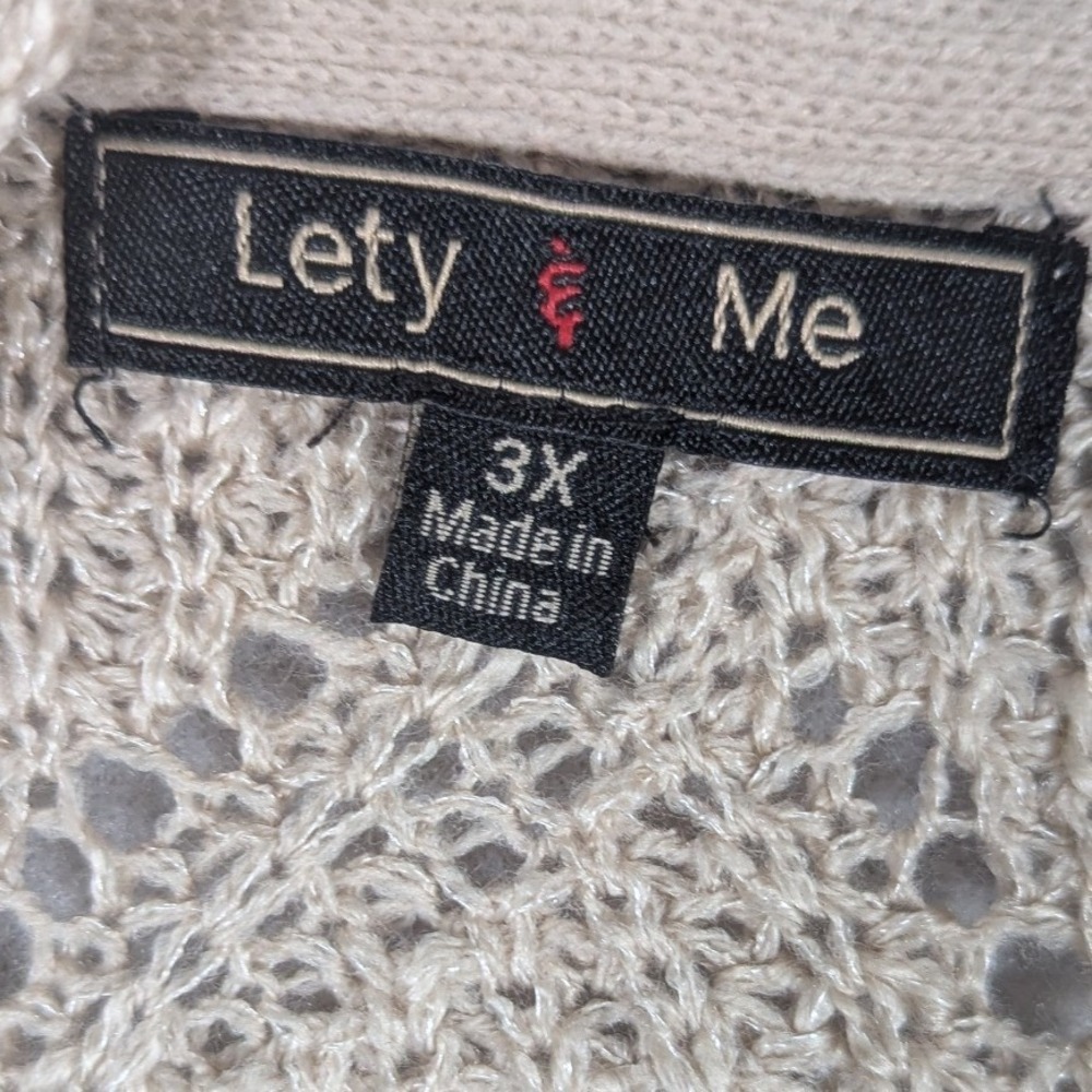 Lety & Me Cardigan Pocket Sweater Womens 3X Beige Pointelle Open Front - Picture 2 of 8